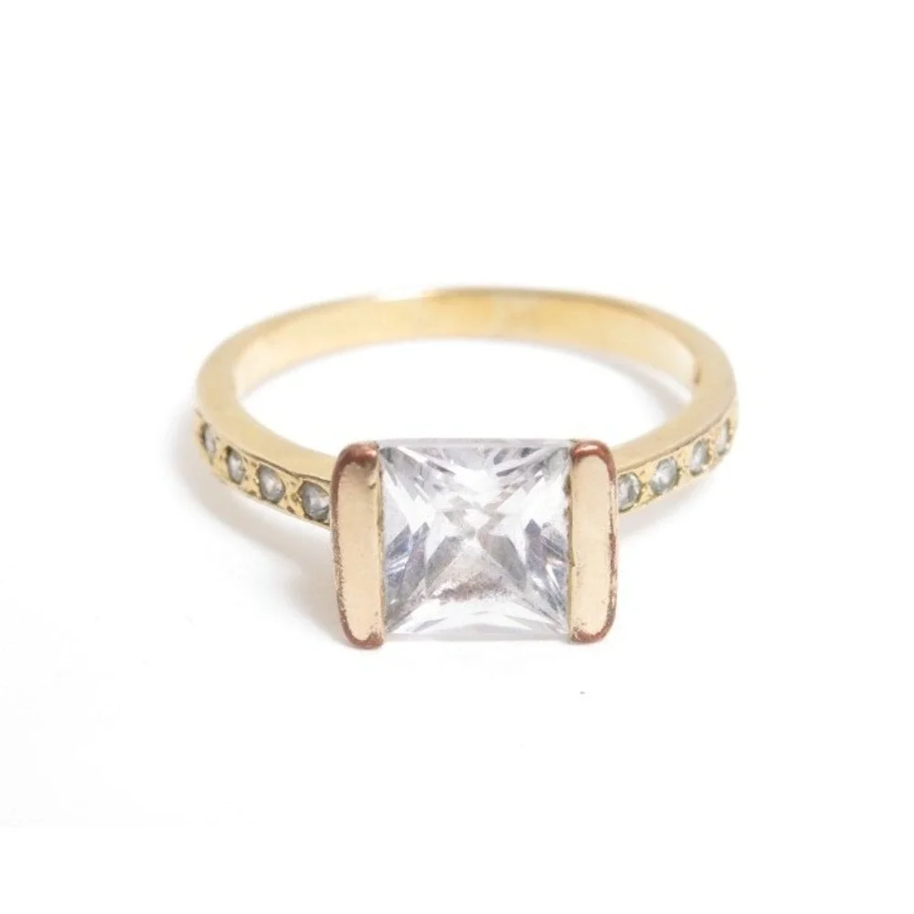 Gold Plated‎ Square Cushion Cut Ring 7.5